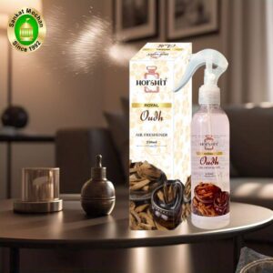 "Royal Oudh Air Freshener by Harshit Brand, presented by Sankat Mochan – a rich and luxurious air freshener with a deep, woody oudh fragrance."