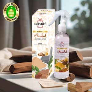 "Royal Sandal Air Freshener by Harshit Brand, presented by Sankat Mochan – a soothing air freshener with a warm and woody sandalwood fragrance."