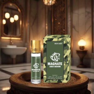 "ARO Boom Magnate Roll-On Perfume by Harshit Brand, presented by Sankat Mochan – a bold and sophisticated fragrance in a sleek, stylish design."